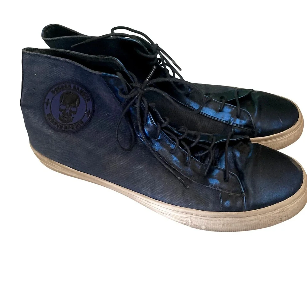 Silver Dagger Metallic Blue + Navy High Top Sneakers Mens 11 RARE Skull Patch‎
